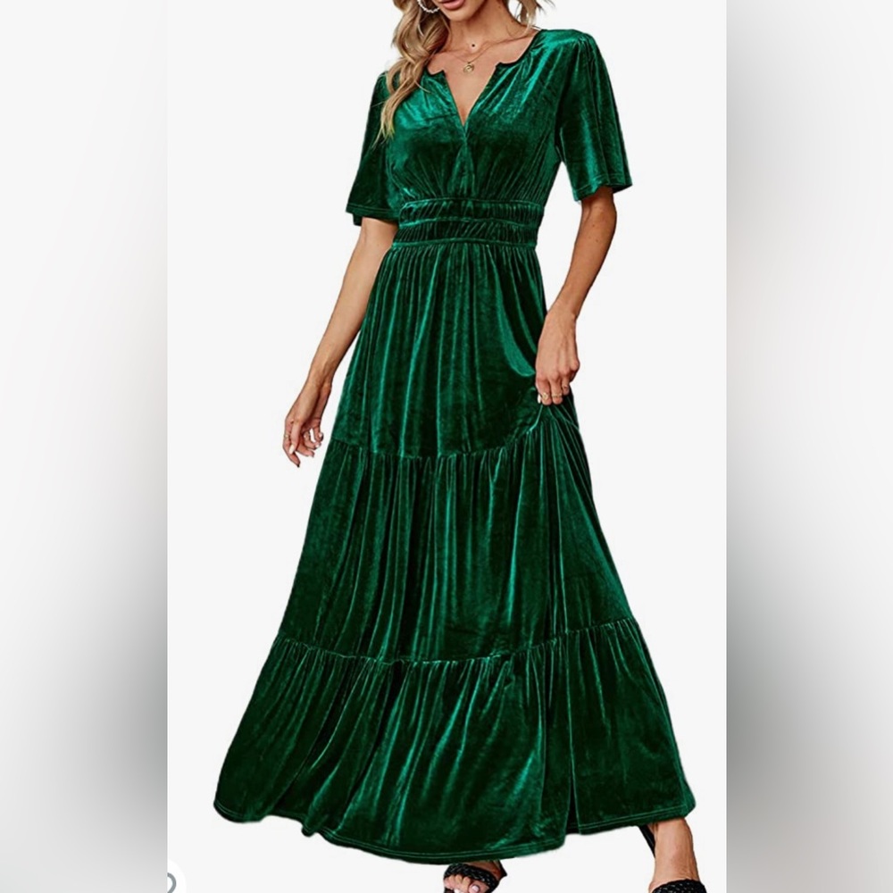 Velvet V neck maxi dress